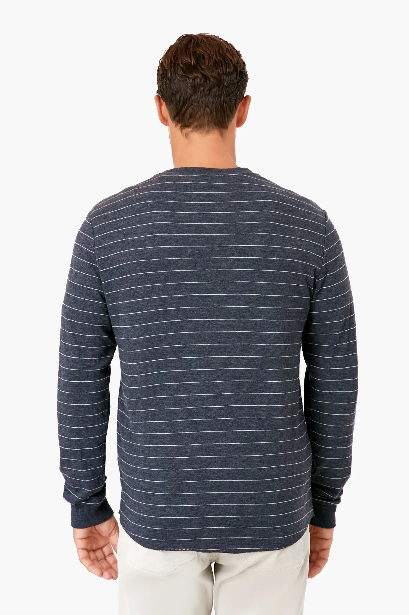 Faded Black White Stripe Double Knit Henley