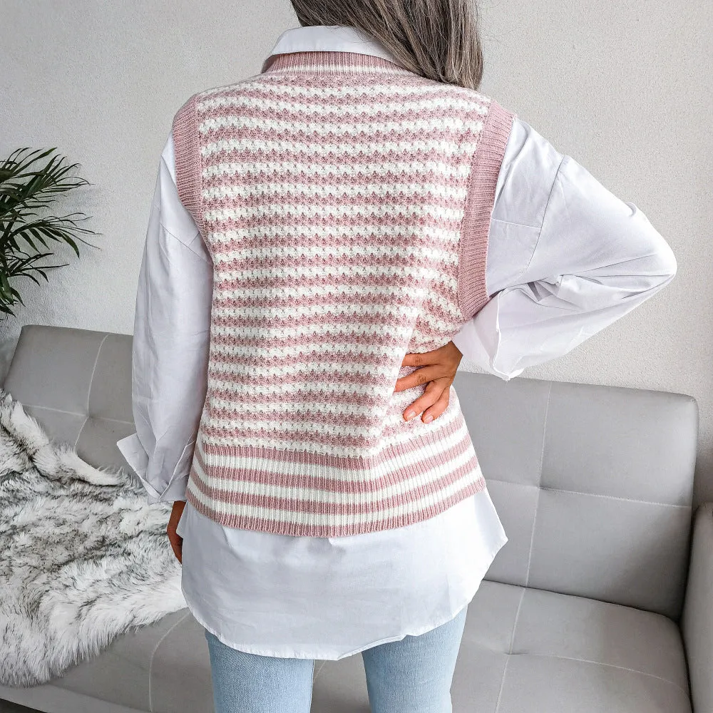 Fashion Striped Knitted Vest Sweater Wholesale Women