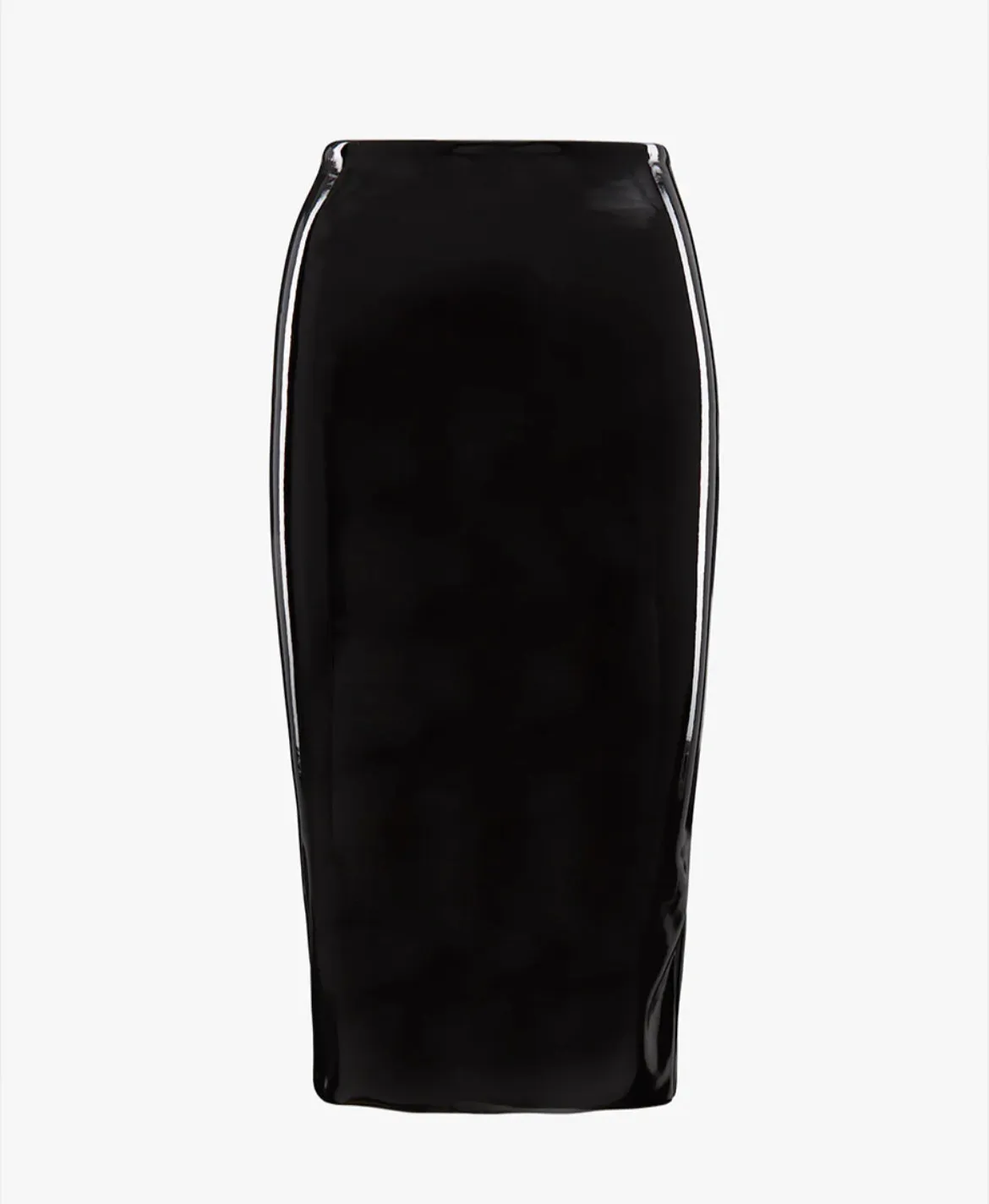 Faux Patent Leather Midi Skirt in Black