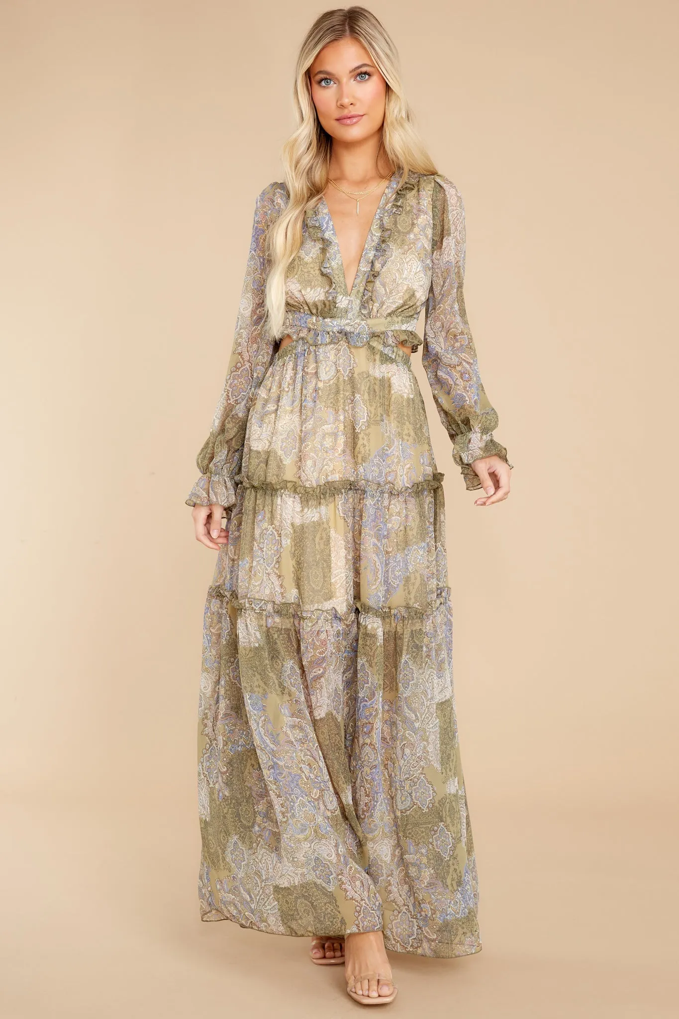 Flawless Fortune Olive Multi Print Maxi Dress