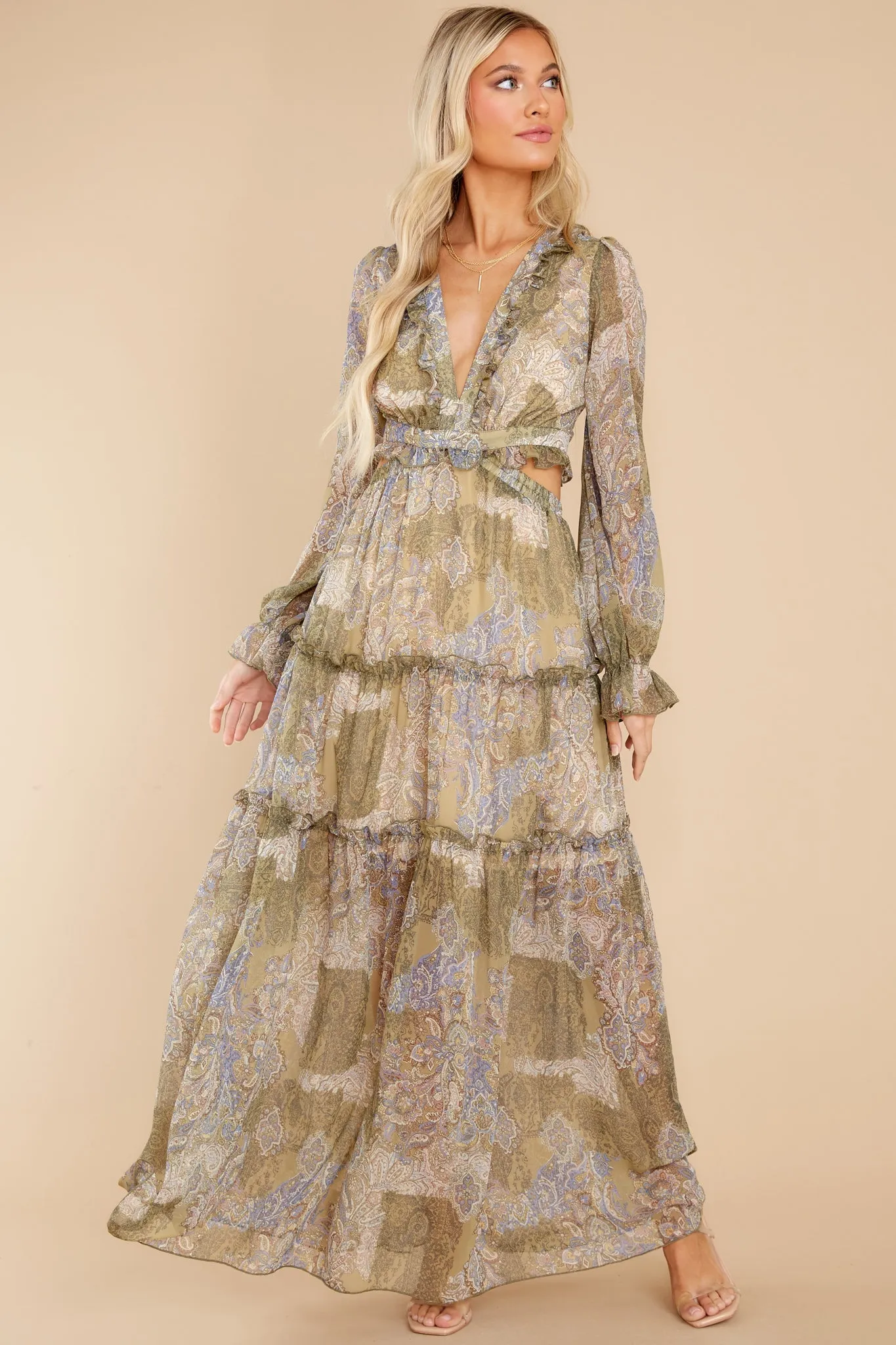 Flawless Fortune Olive Multi Print Maxi Dress