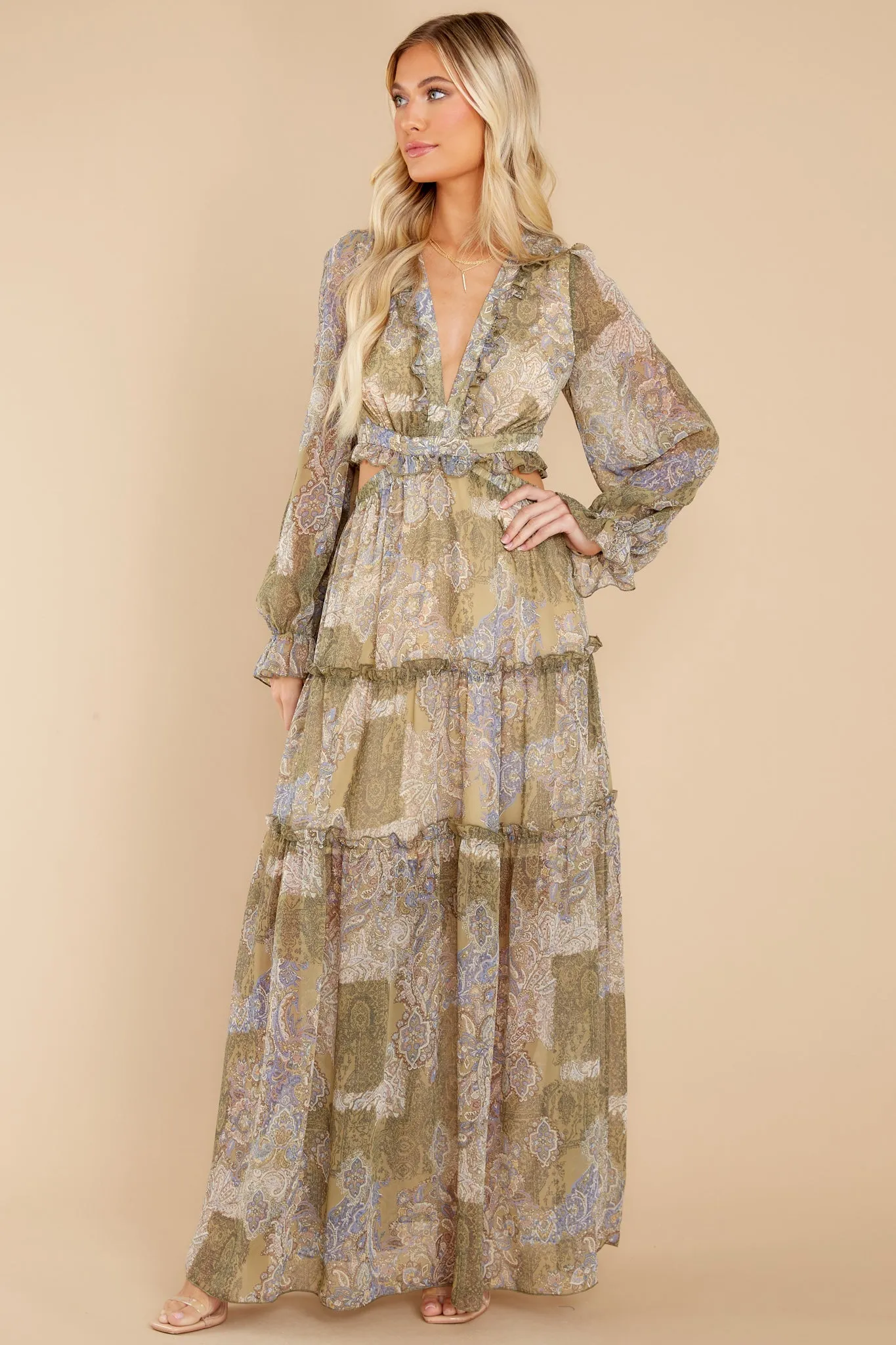 Flawless Fortune Olive Multi Print Maxi Dress