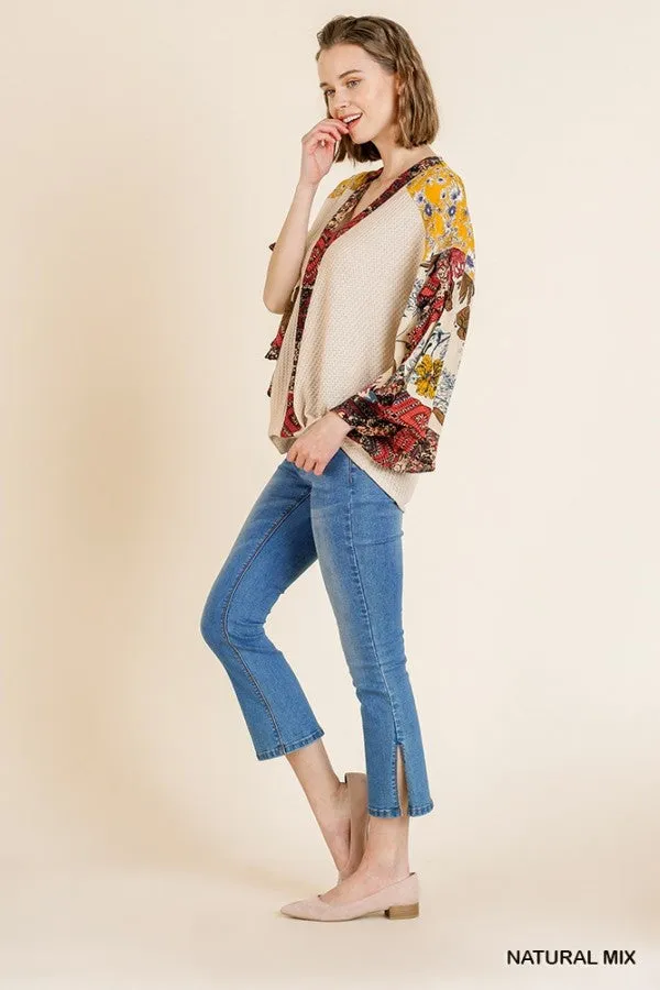 Floral Bell Ruffle Sleeve Crossbody Top