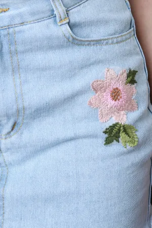 Floral Embroidery Denim Mini Skirt