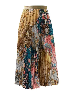 Floral-print pleated-crepe de Chine midi skirt