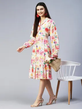 Floral Printed A-Line Midi Dress - Multi