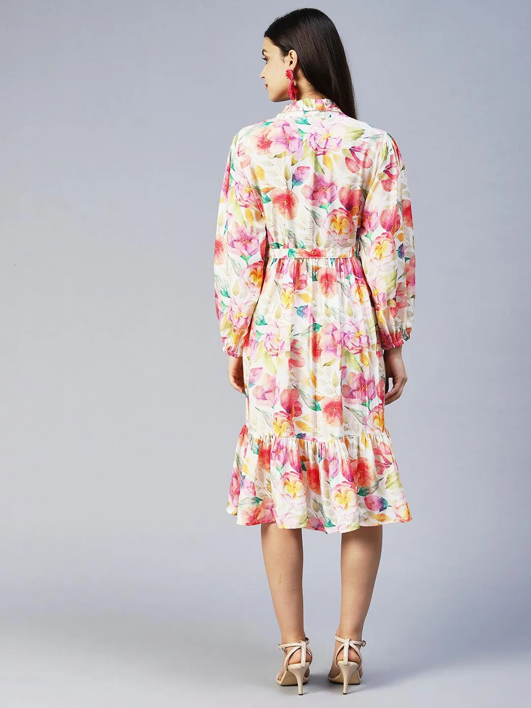 Floral Printed A-Line Midi Dress - Multi