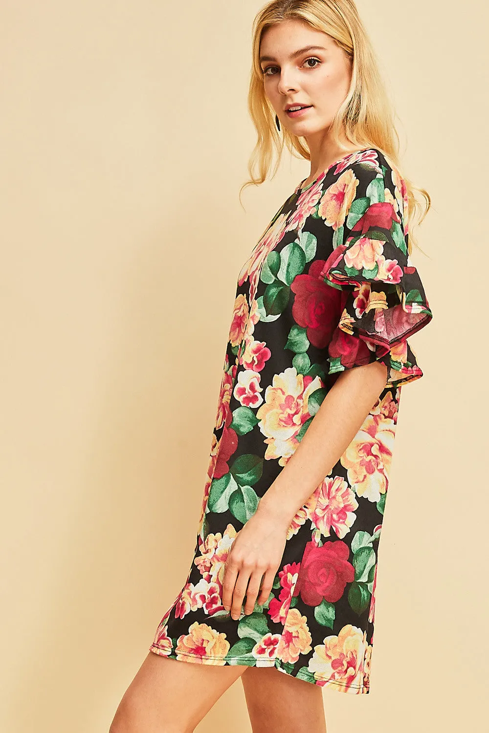 Floral Ruffle Sleeve Mini Dress