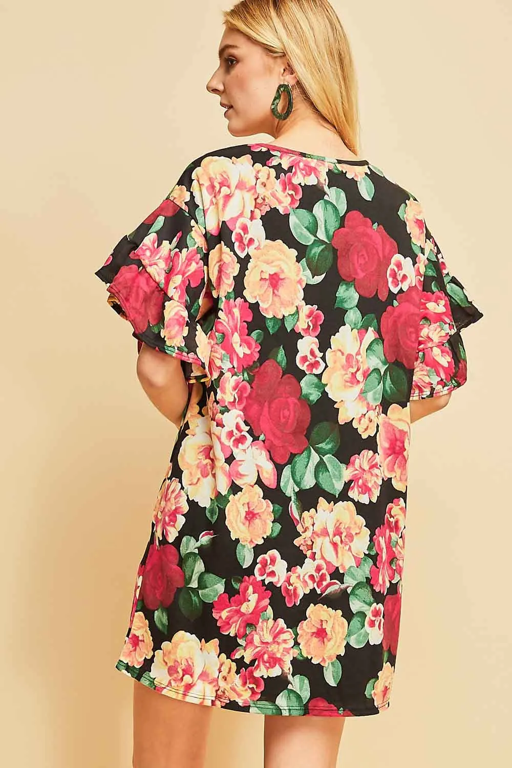 Floral Ruffle Sleeve Mini Dress