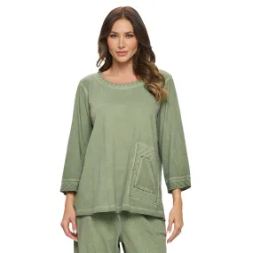 Focus Contrast Stripe Tunic Top in Luna Olive - CS-385-OLV