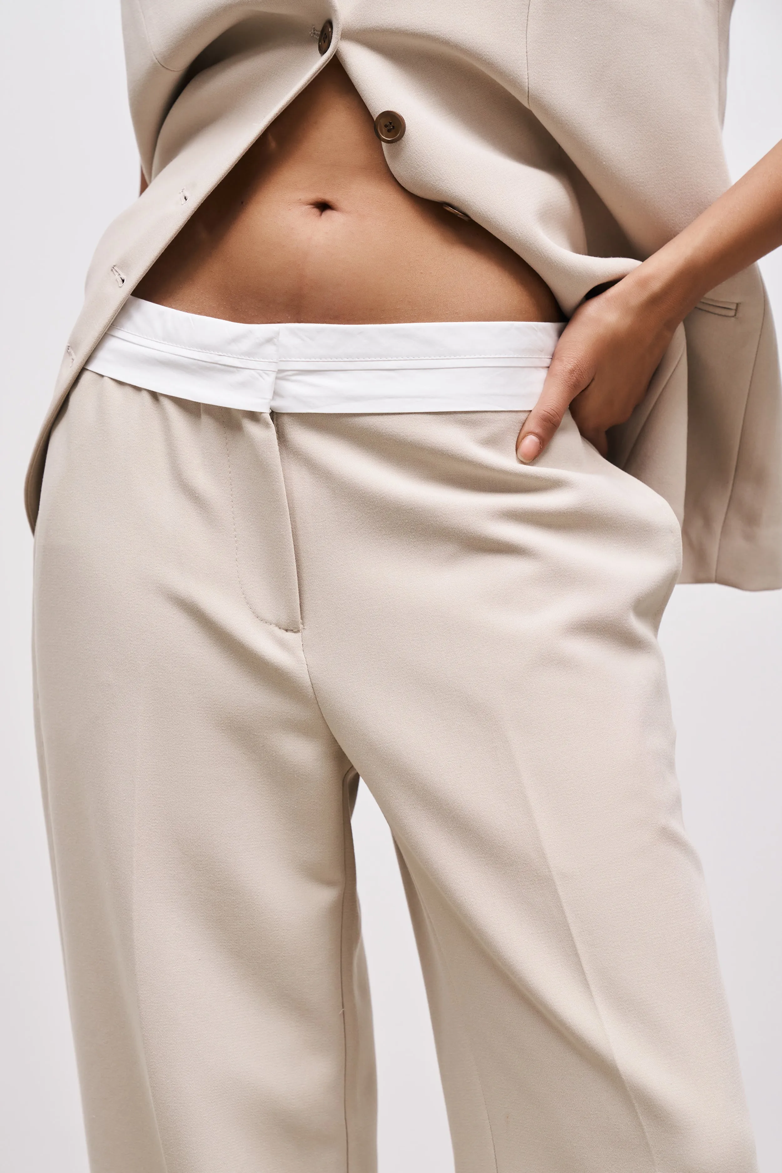 Folded Waistband Trousers - Sand