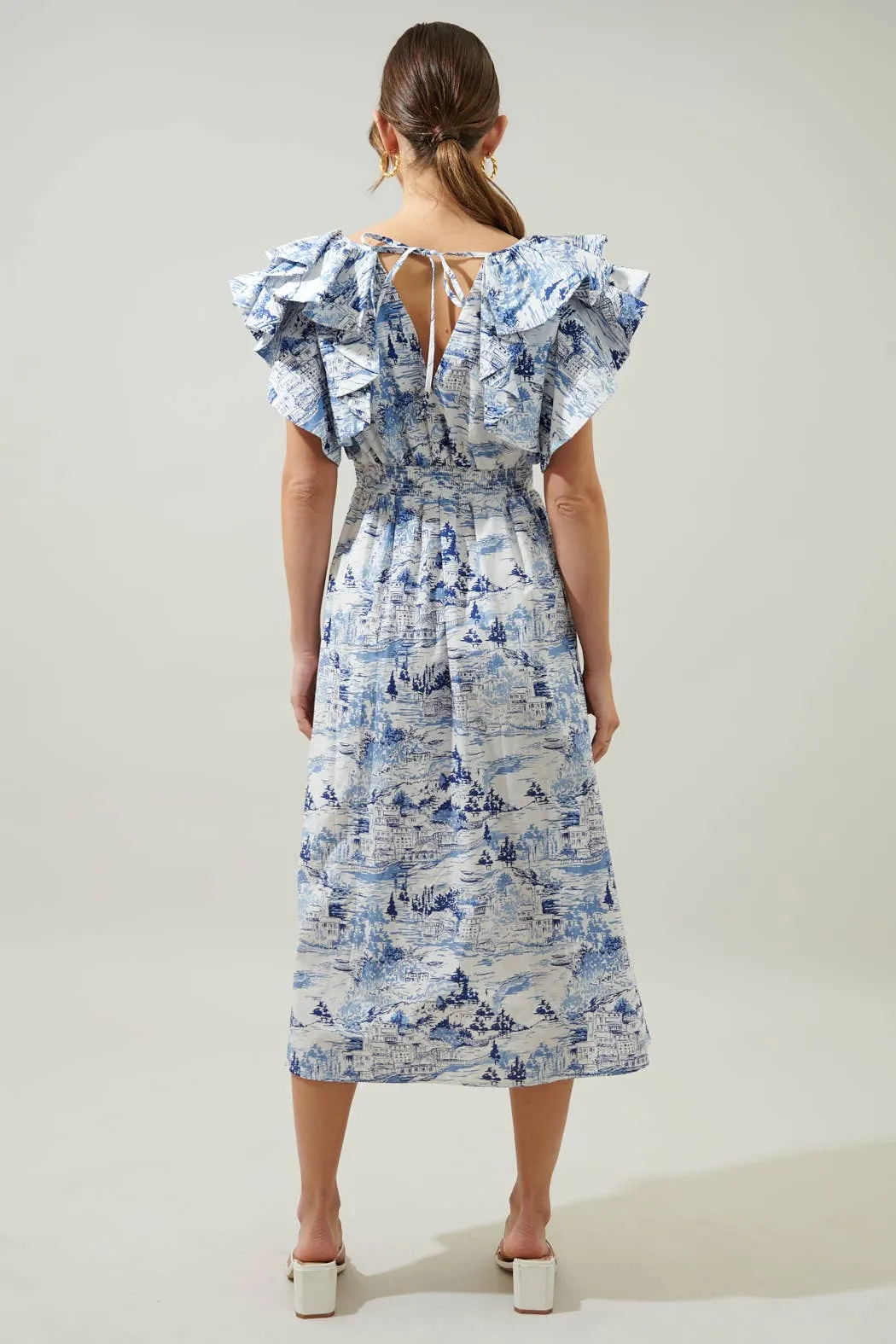 Francine Toile Sky Ruffle Tiered Midi Dress