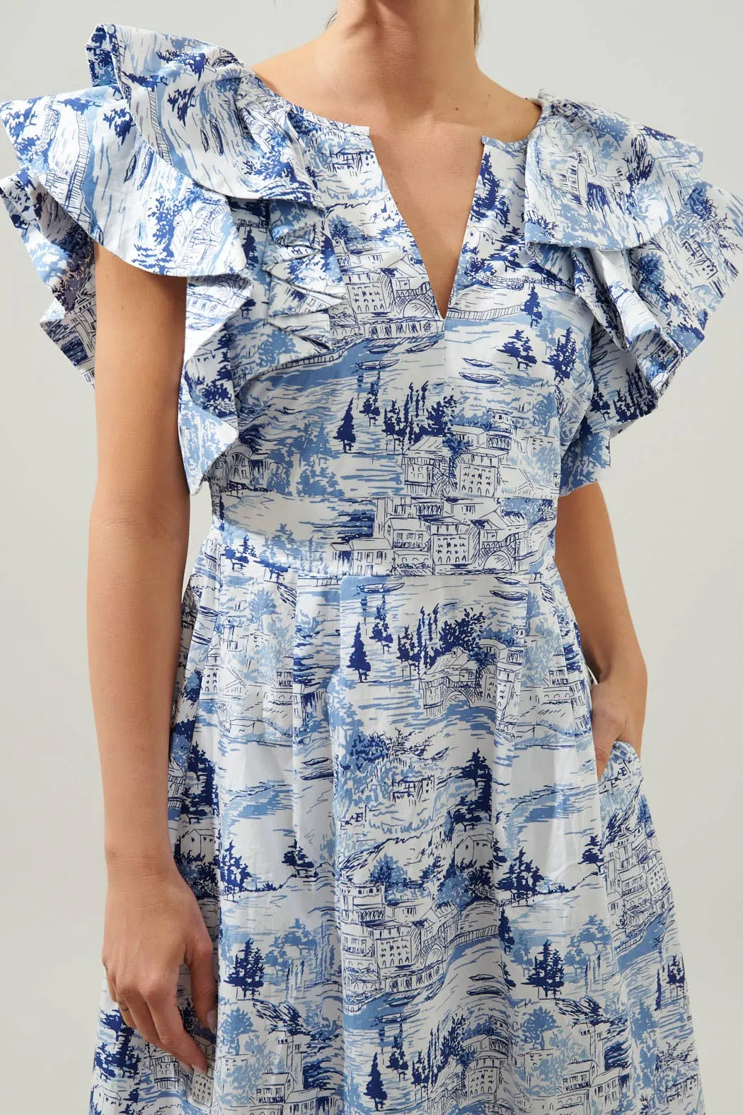 Francine Toile Sky Ruffle Tiered Midi Dress