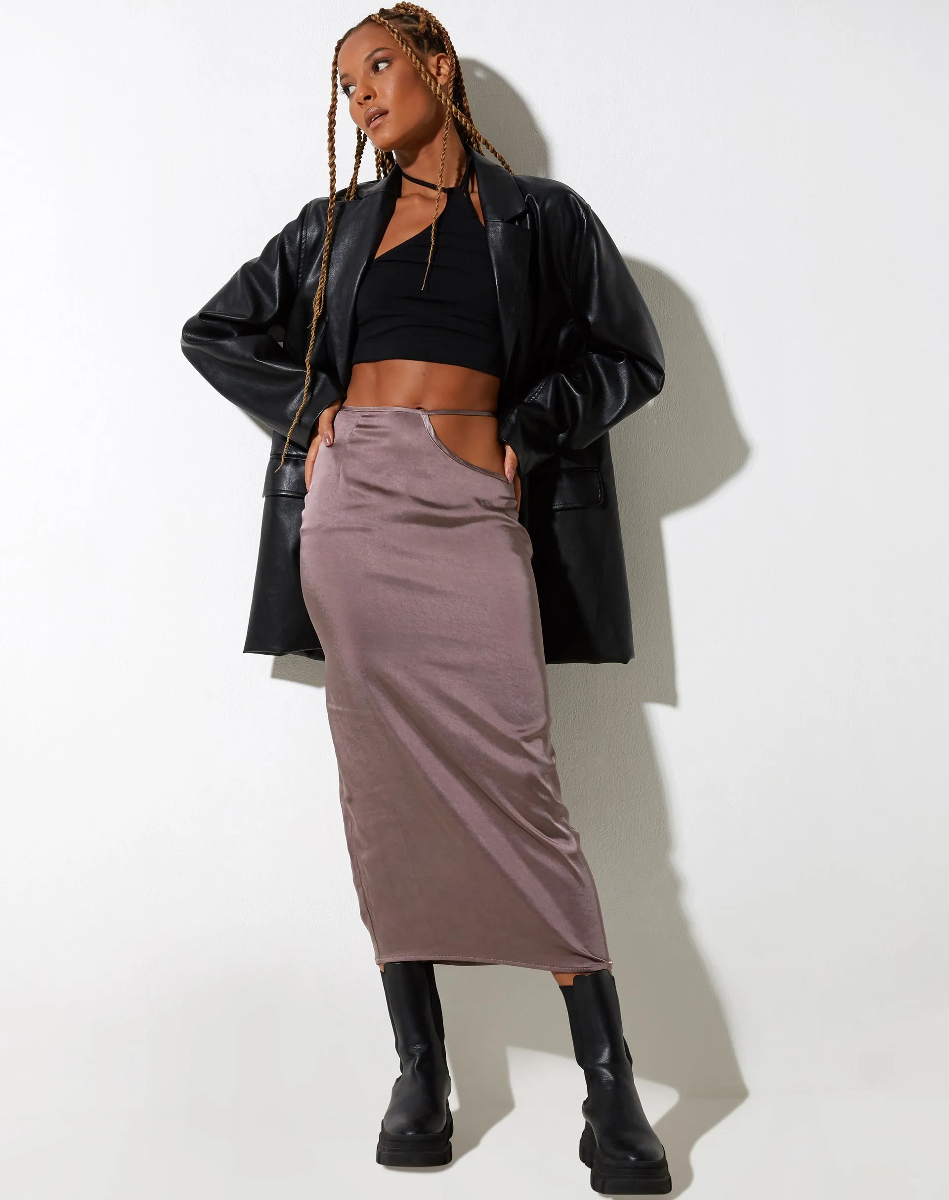 Gardy Midi Skirt in Satin Steel