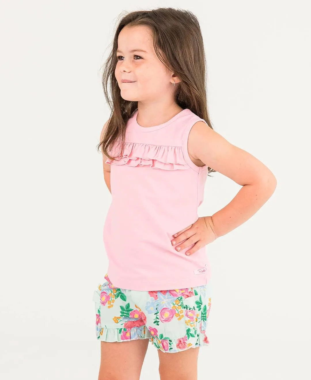 Girls Pink Knit Ruffle Trim Tank