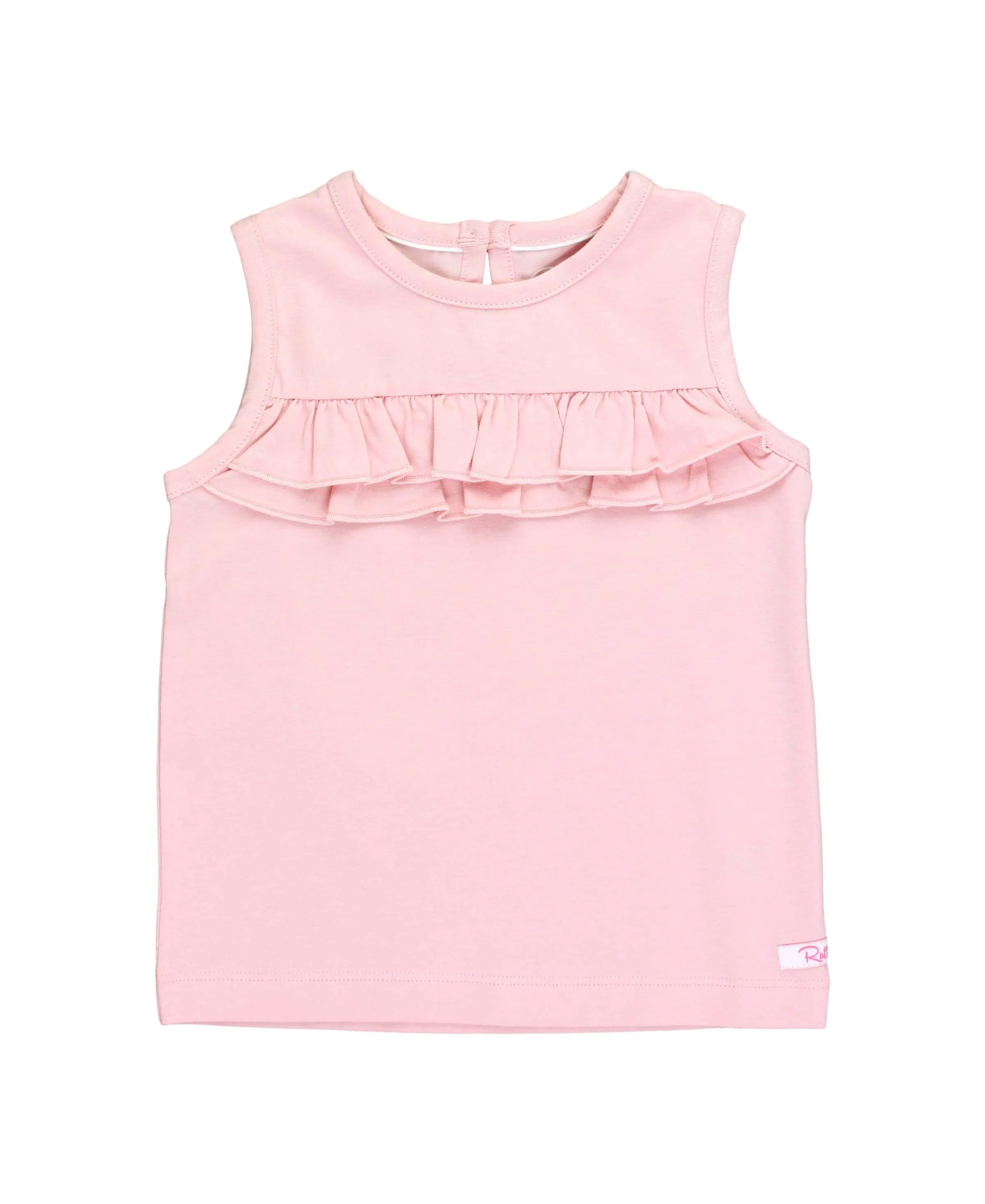 Girls Pink Knit Ruffle Trim Tank