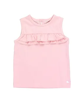 Girls Pink Knit Ruffle Trim Tank