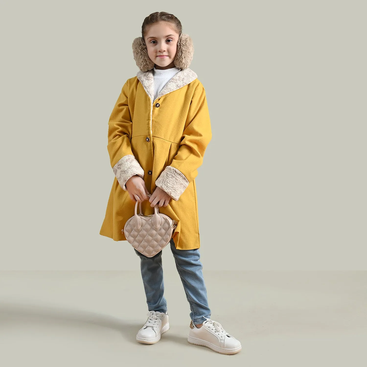 Girls Woven Trench Coat-Yellow