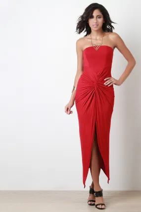 Goddess Knotted Strapless Maxi Dress