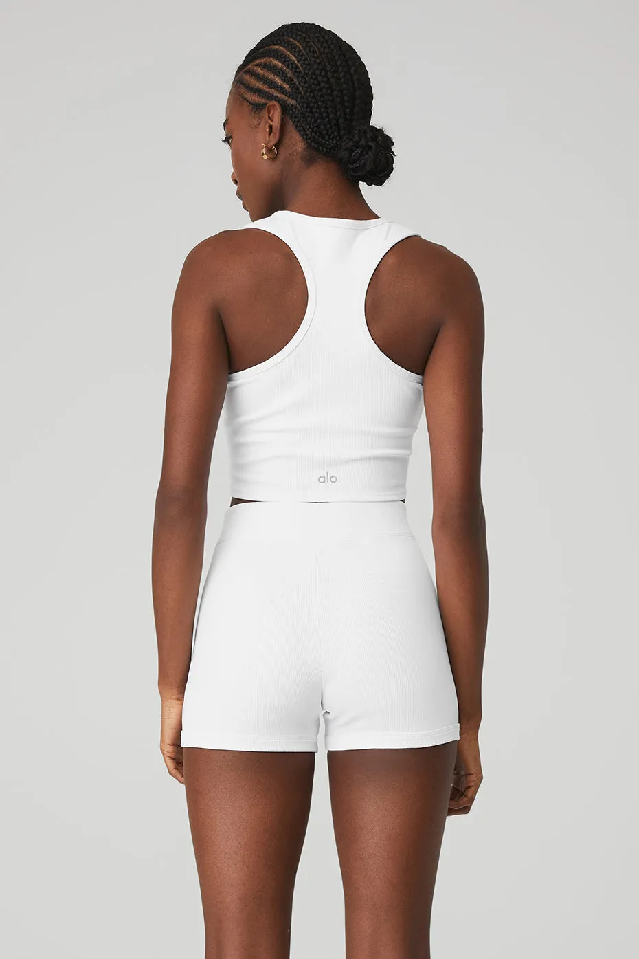 Goddess Ribbed Cropped Racerback Tank - White