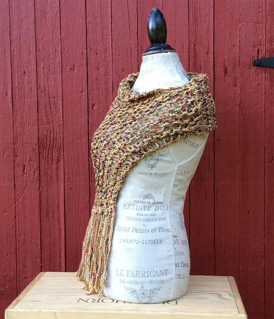 Golden Tweed Shawl w/Fringe