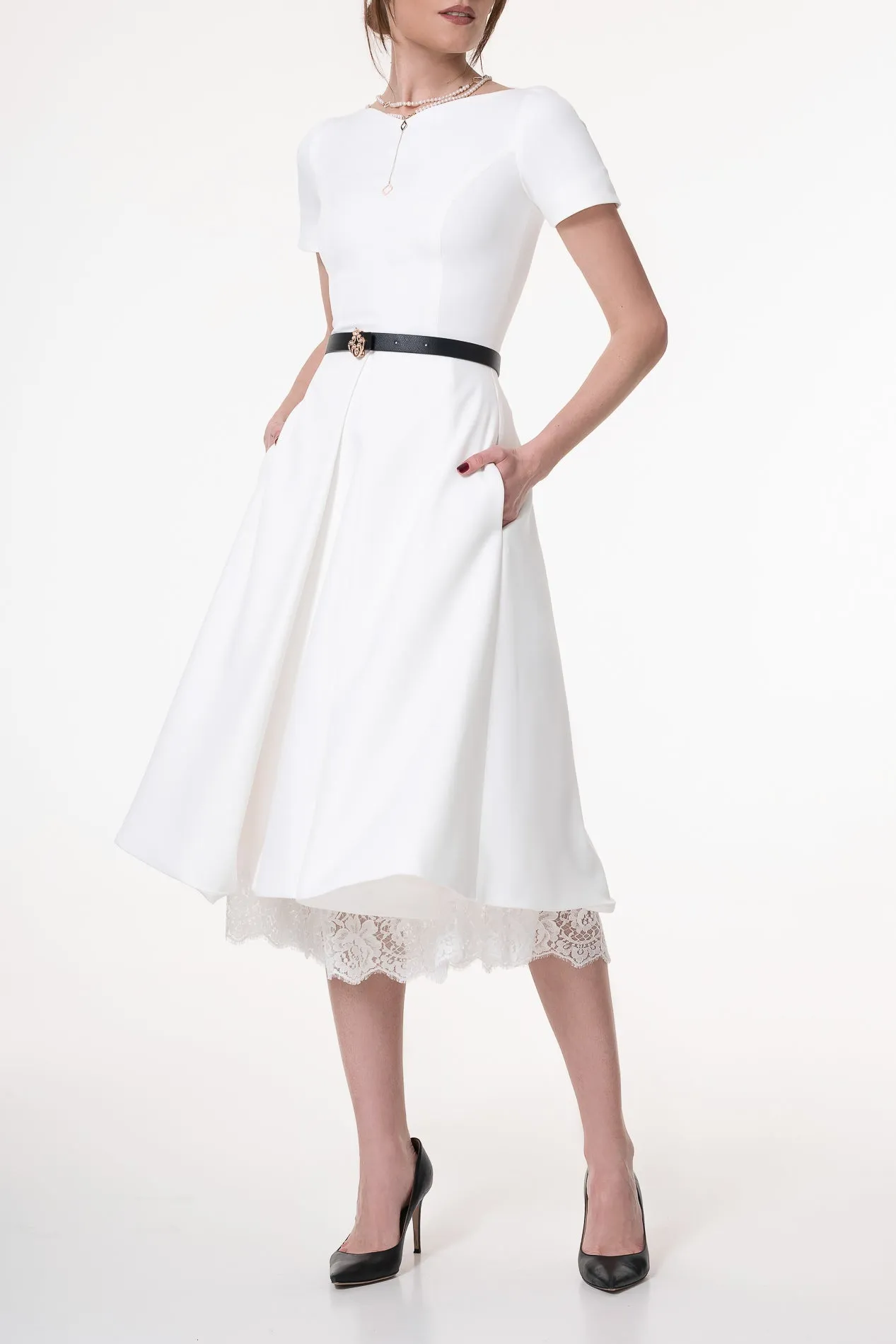 Grace Crepe Midi Dress in Ivory