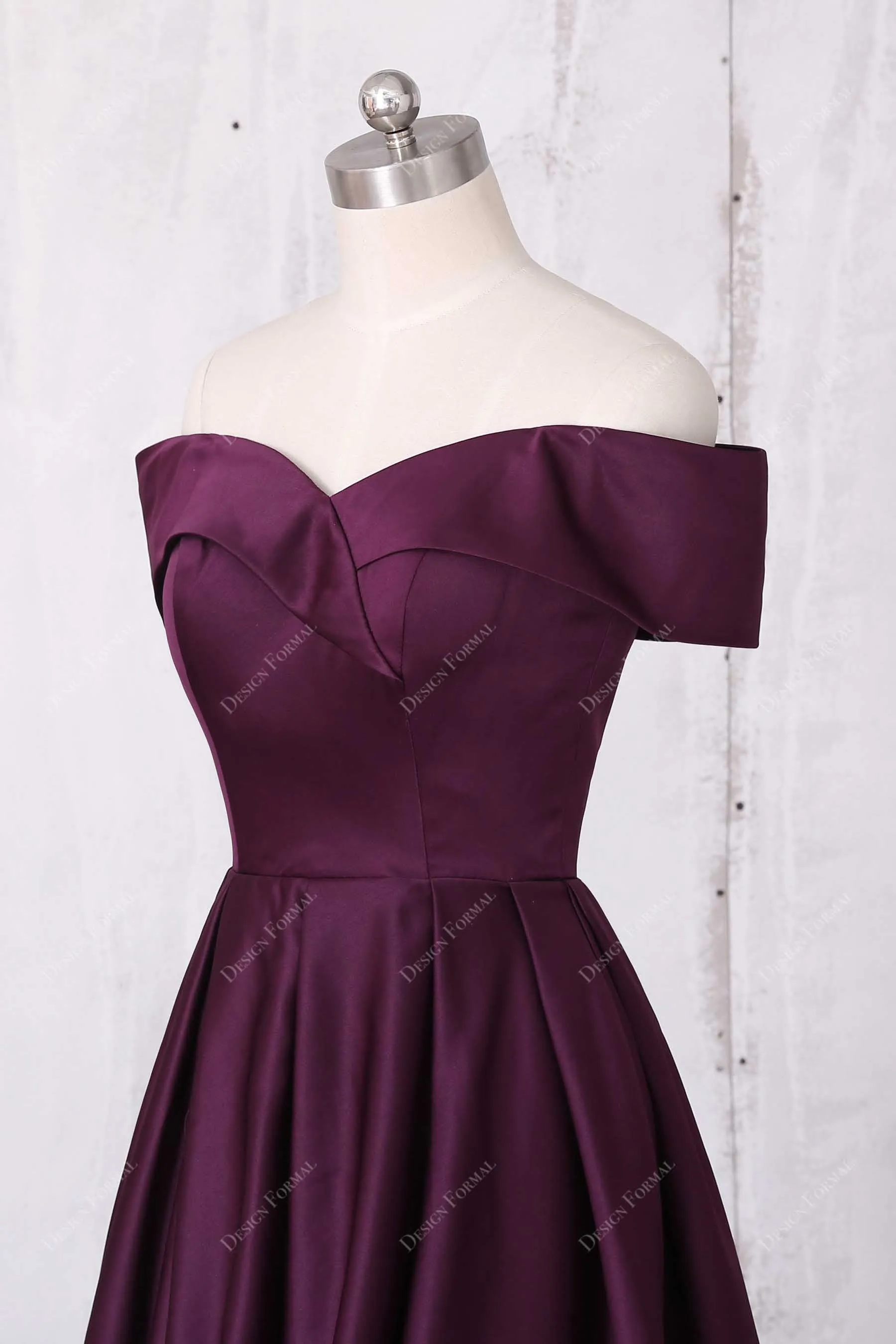 Grape Satin Off Shoulder Sweetheart Elegant Prom Dress