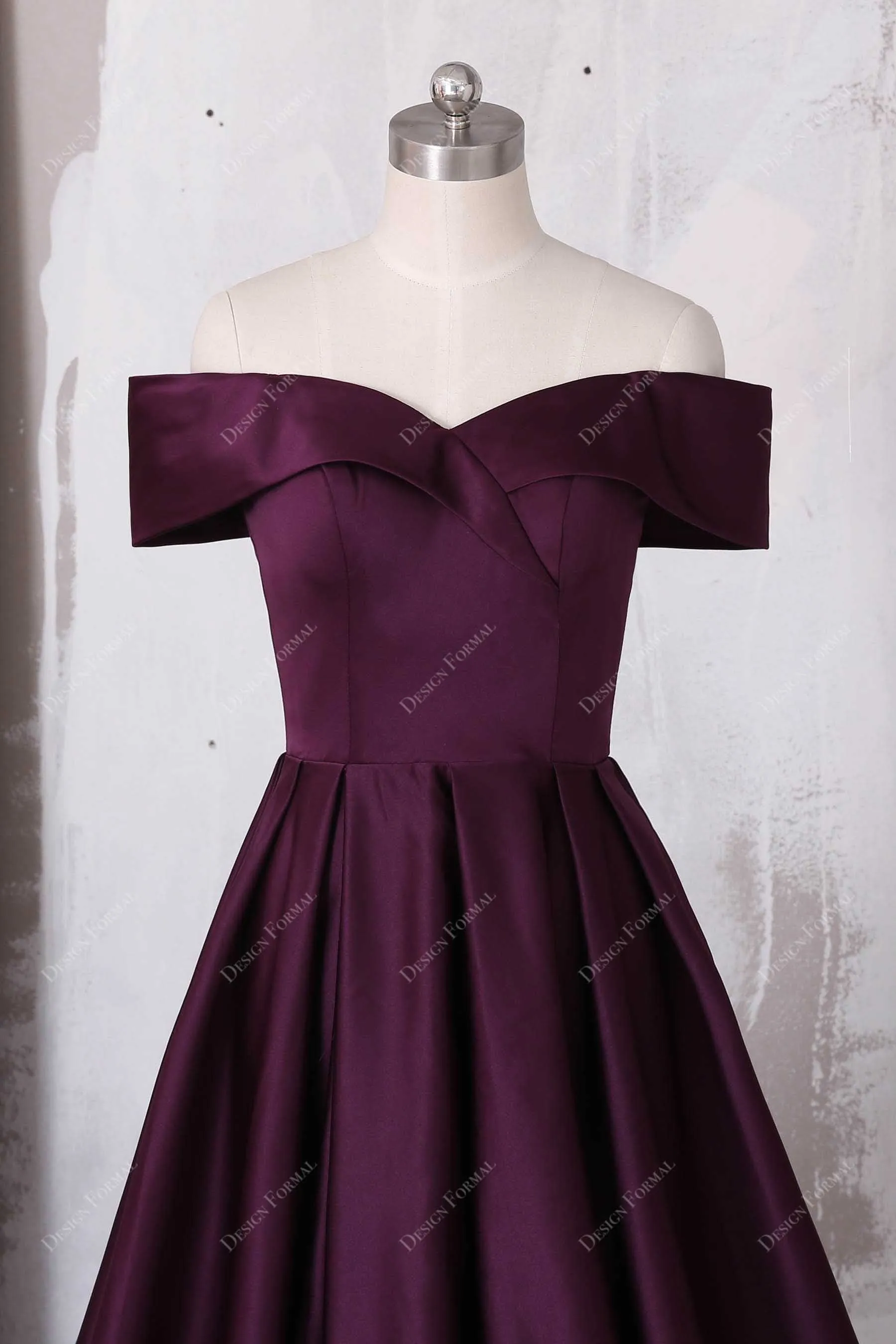 Grape Satin Off Shoulder Sweetheart Elegant Prom Dress