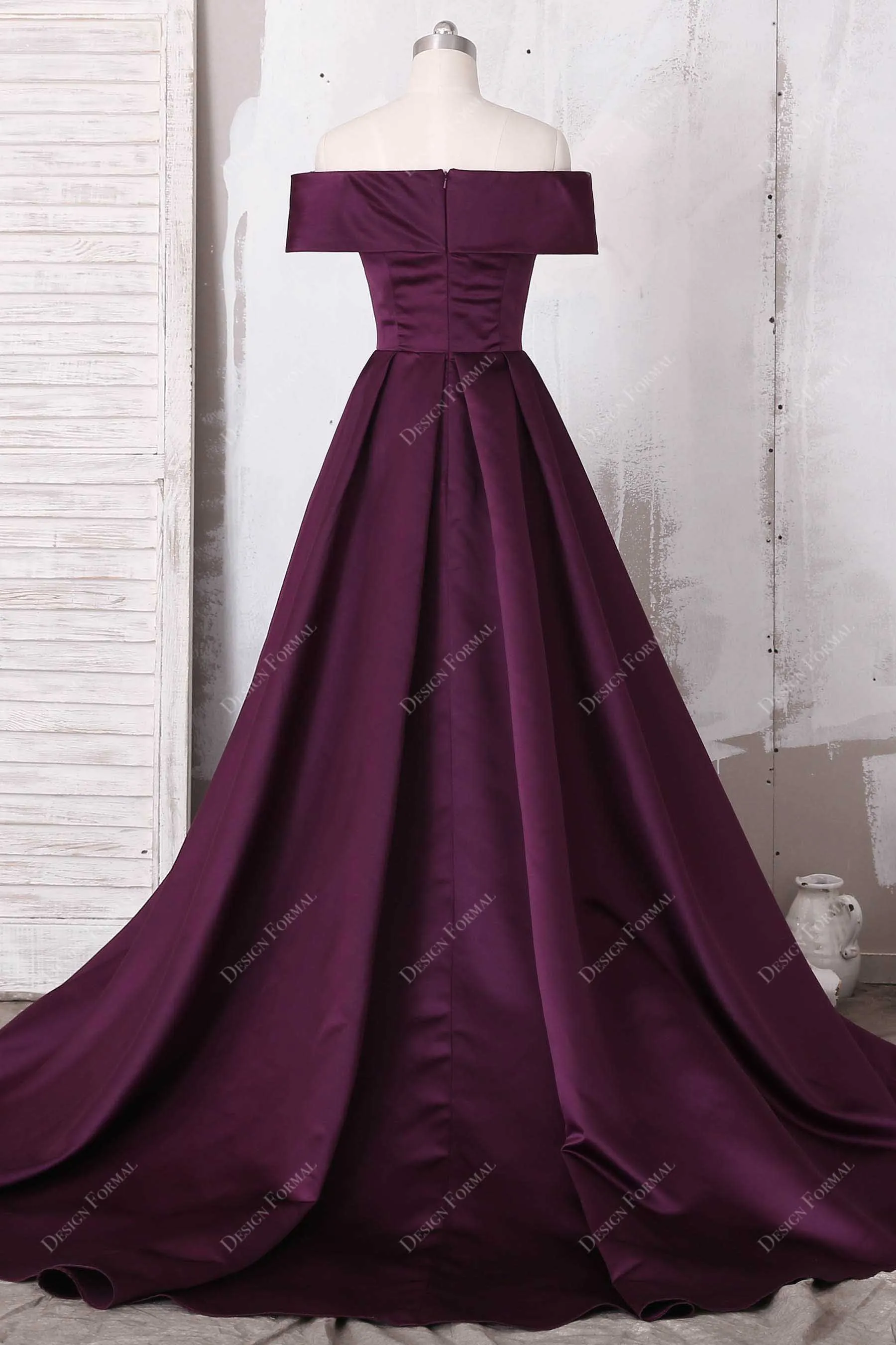 Grape Satin Off Shoulder Sweetheart Elegant Prom Dress