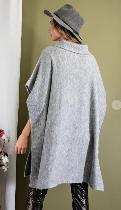 GRAY SHAWL PONCHO SWEATER