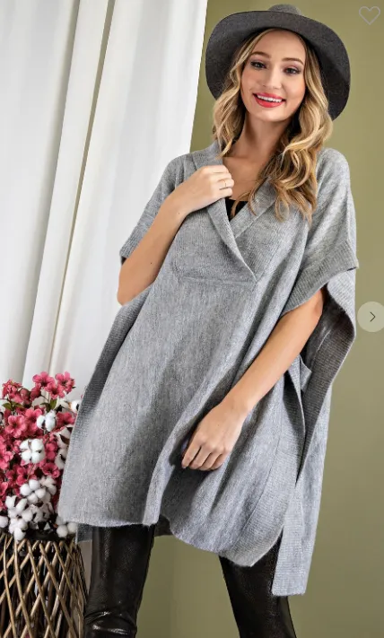 GRAY SHAWL PONCHO SWEATER