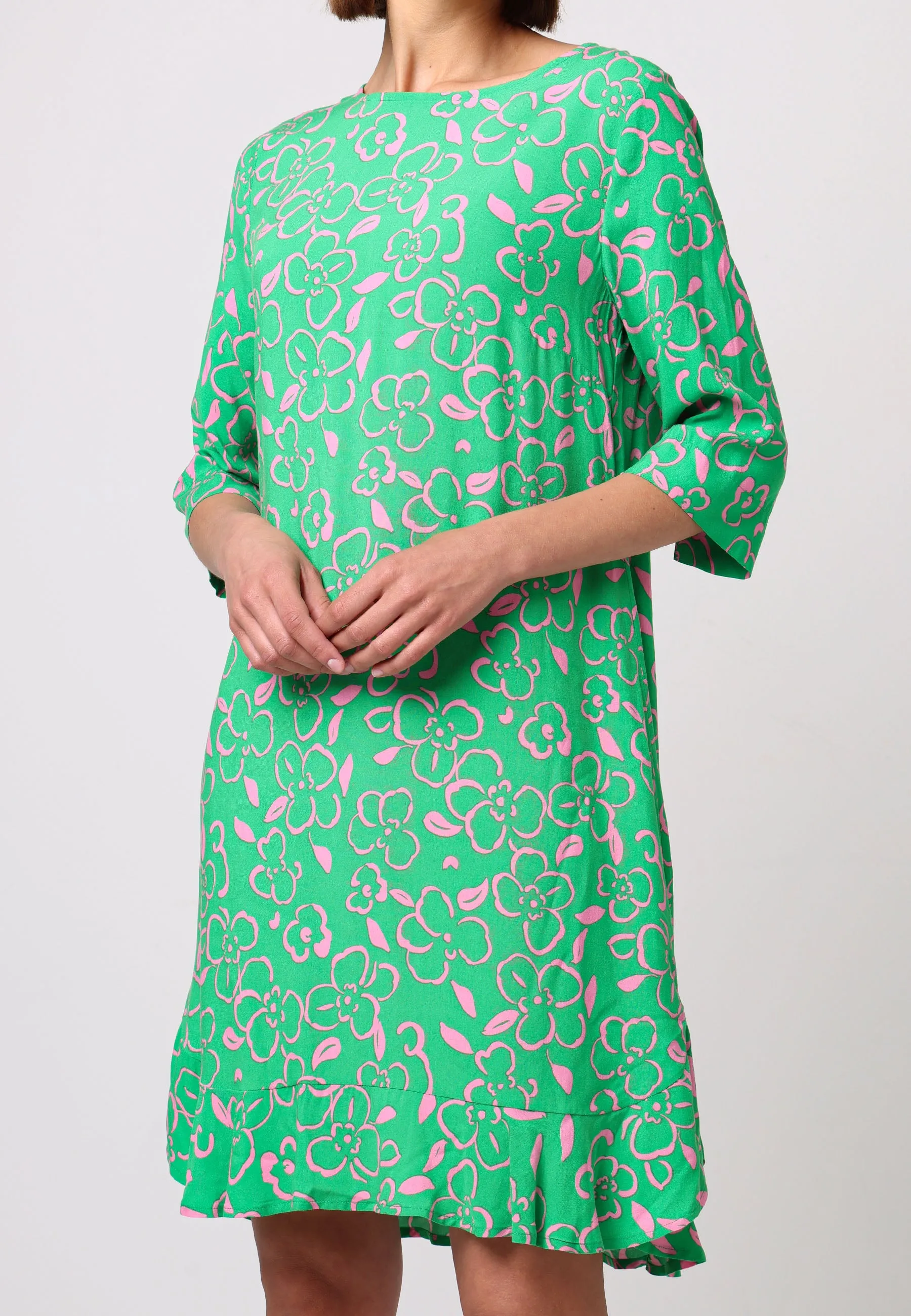 Green Tunic With Pink Floral Details