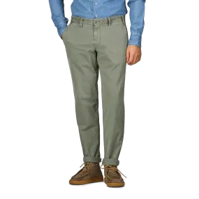 Green Washed Cotton Gabardine Slim Chinos