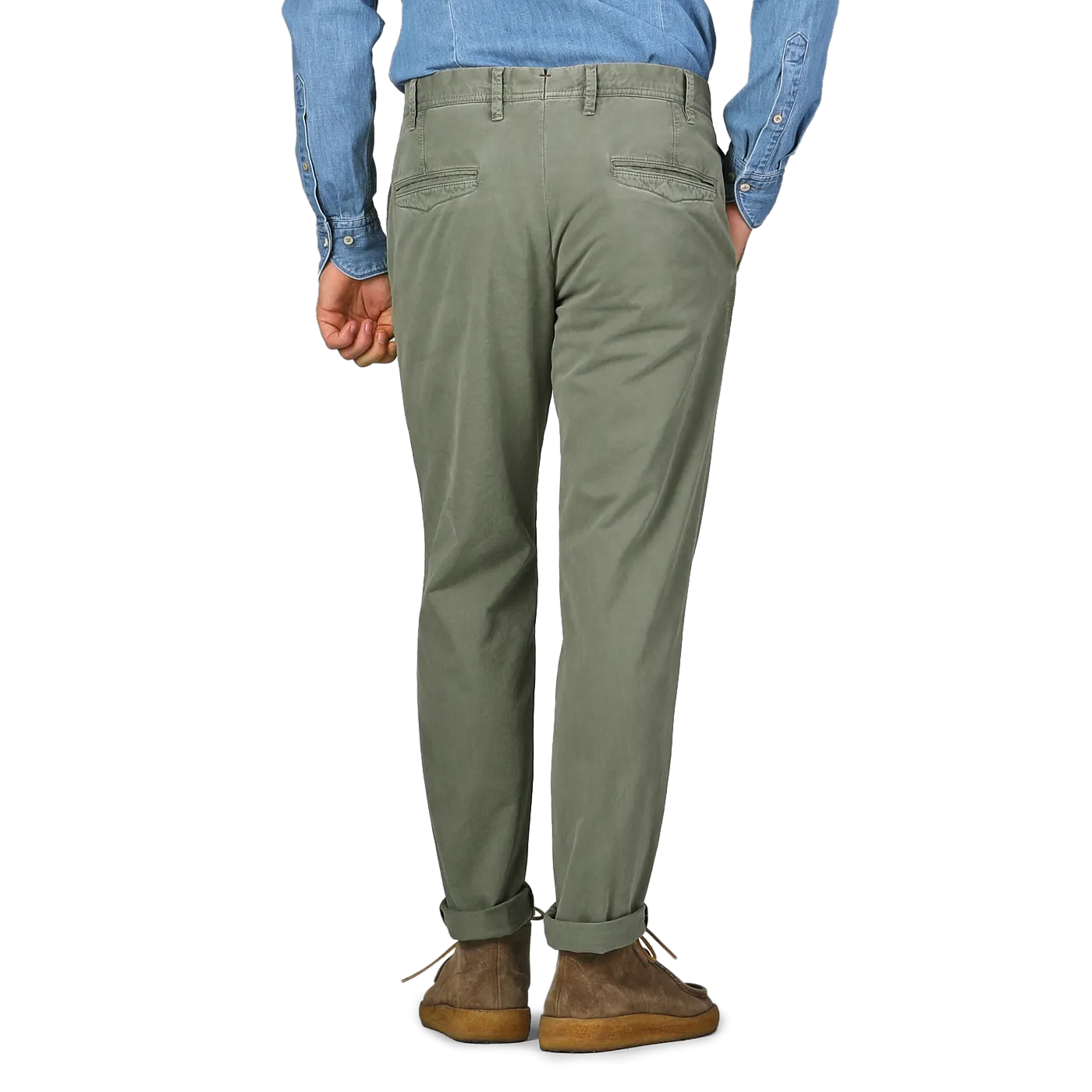 Green Washed Cotton Gabardine Slim Chinos