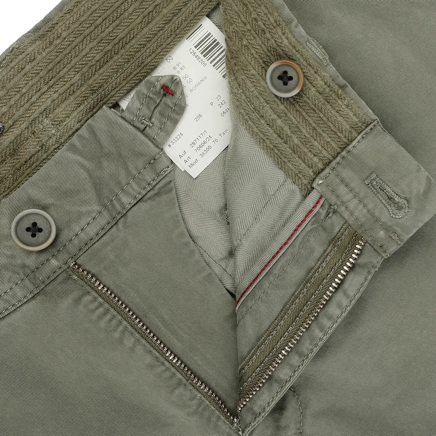 Green Washed Cotton Gabardine Slim Chinos