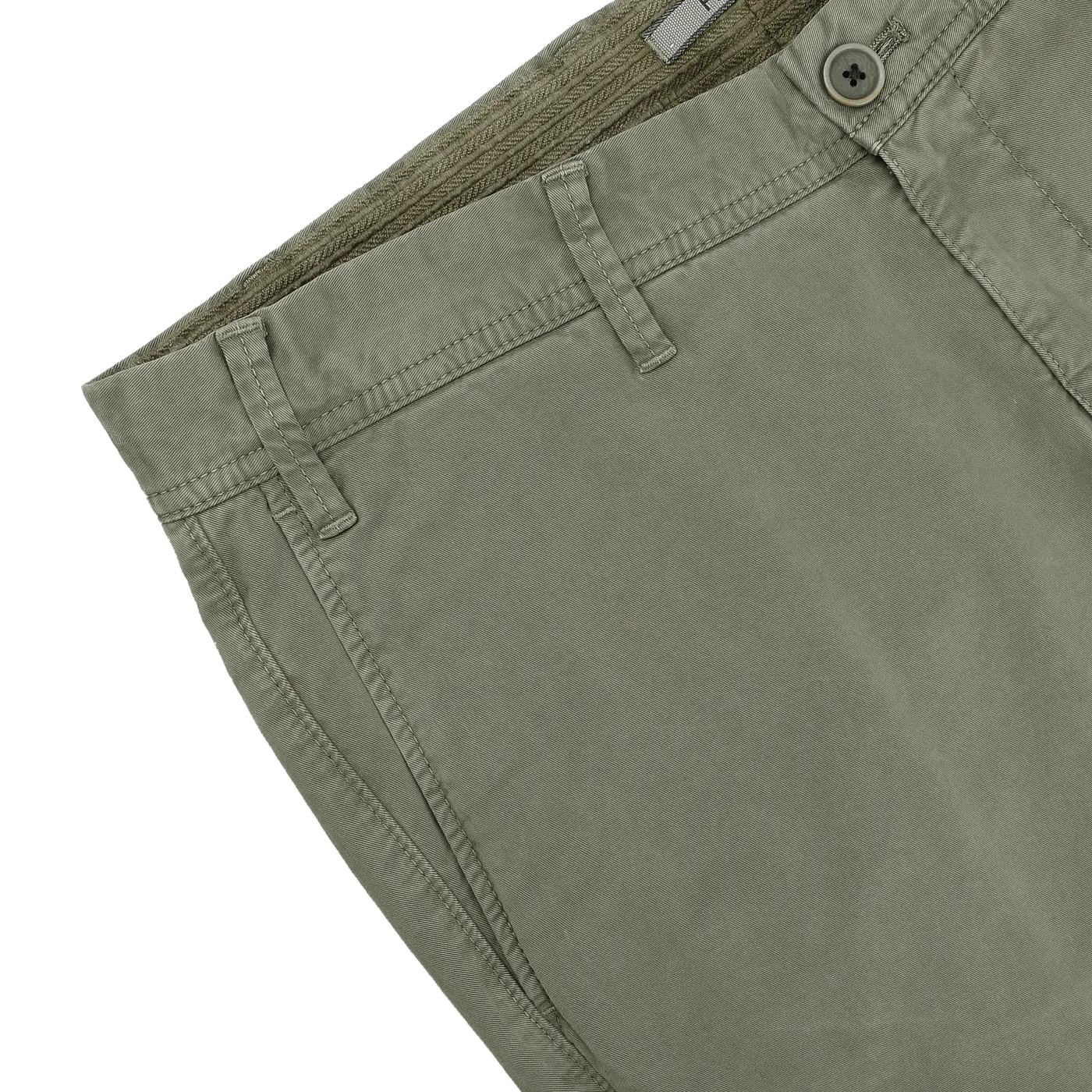 Green Washed Cotton Gabardine Slim Chinos