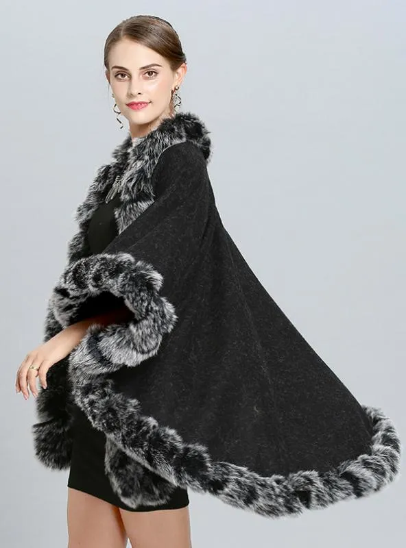 HANDMADE FUR SHAWL CLOAK COAT WORN BOTH SIDES