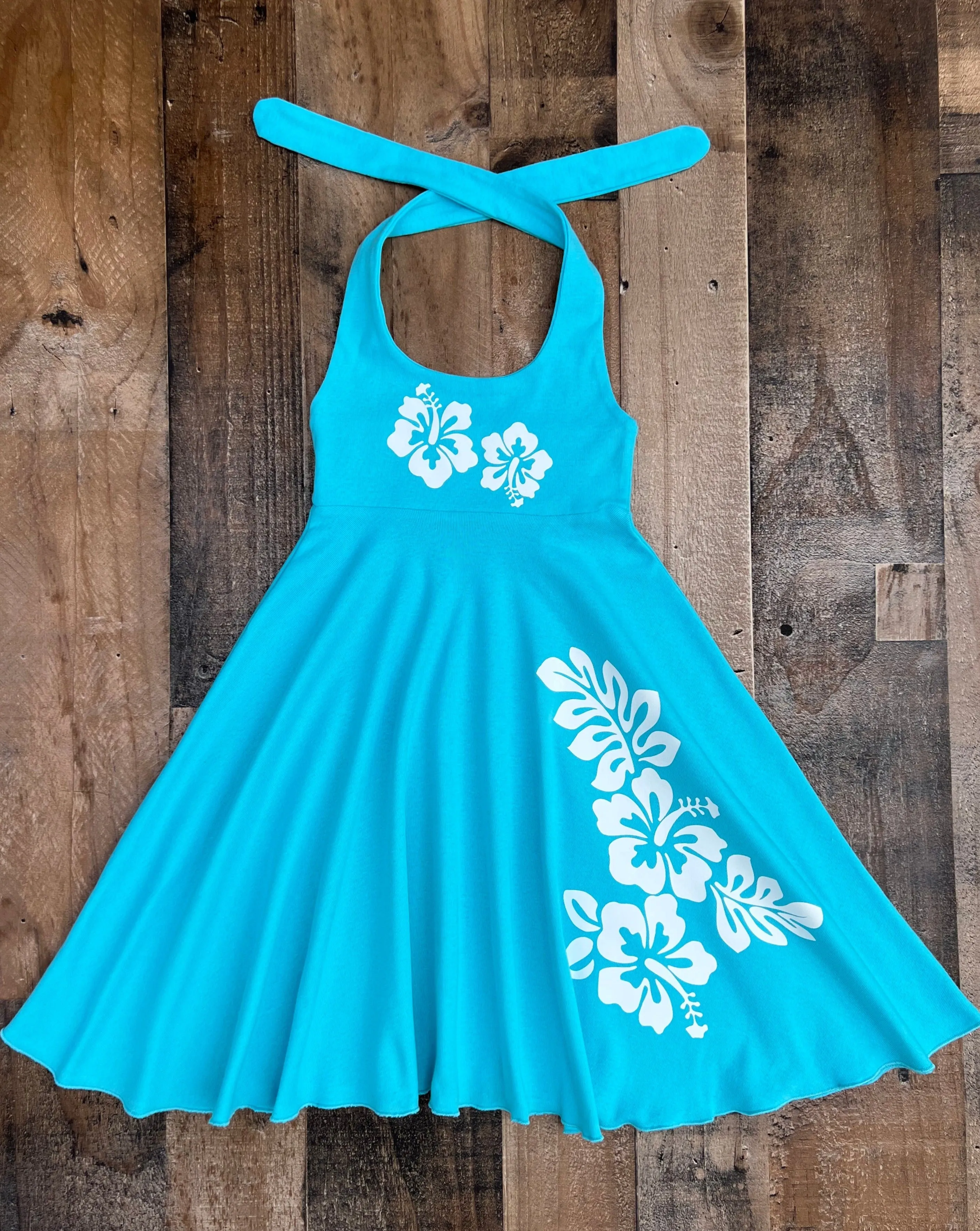 Hawaiian Luau Aqua Tropical Dress