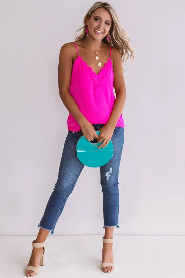 Heat Of The Moment Lace Tank In Hot Pink