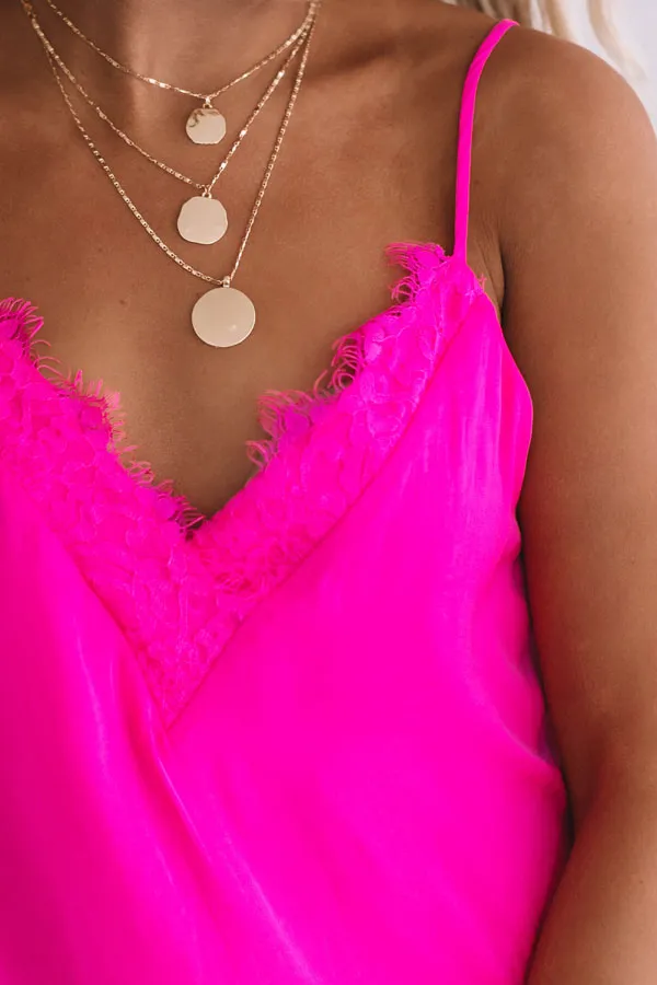 Heat Of The Moment Lace Tank In Hot Pink