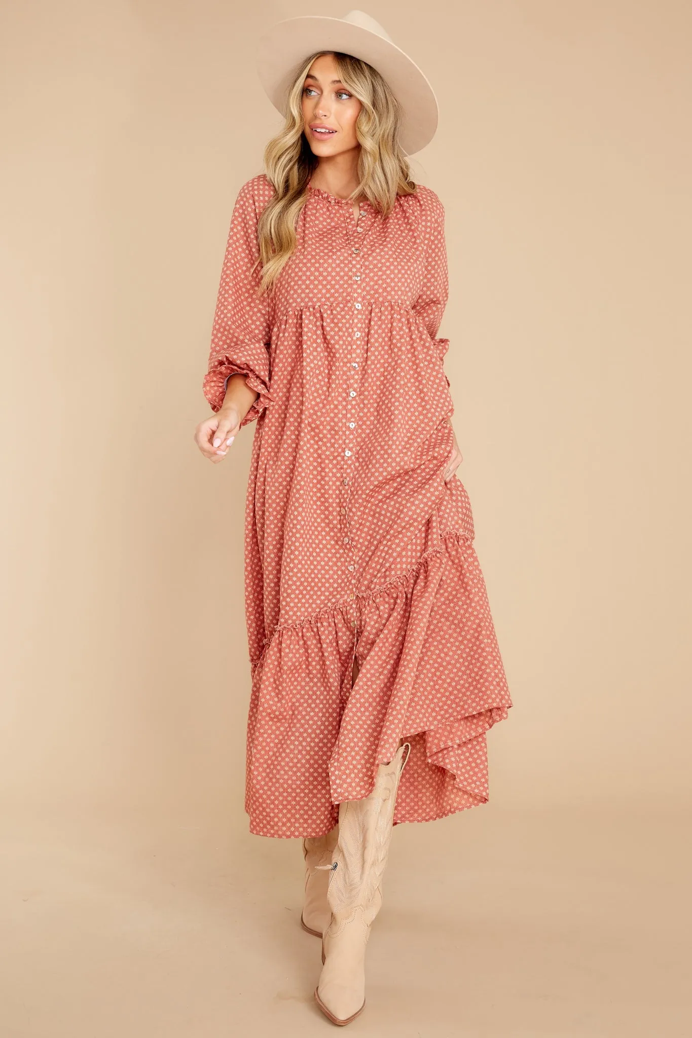 Higher Ground Light Rust Floral Print Maxi Dress