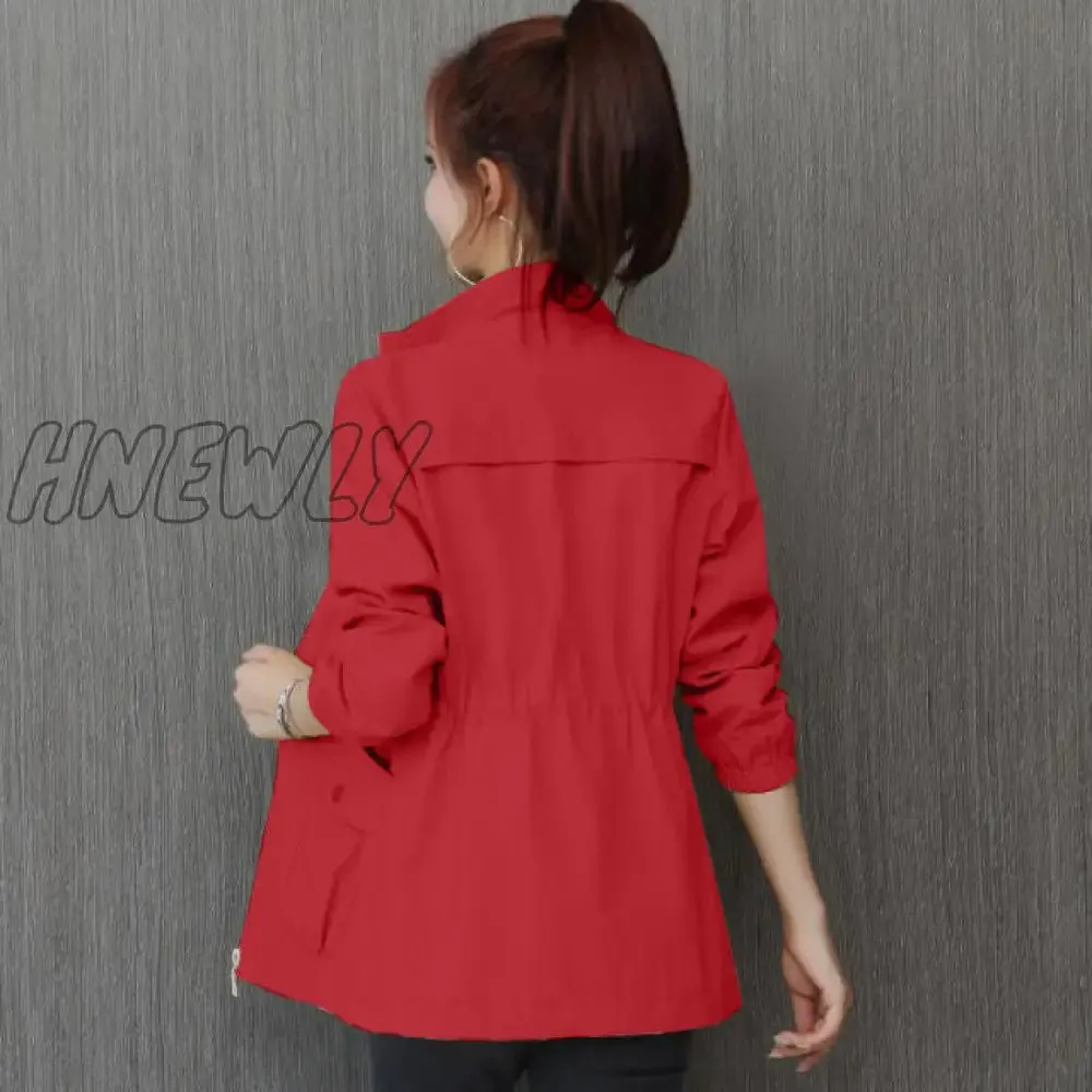 Hnewly Double Layer Women Windbreaker New Spring Autumn Short Coat Fashion Plus Size 3XL Stand-up Collar  Ladies Jacket Lining