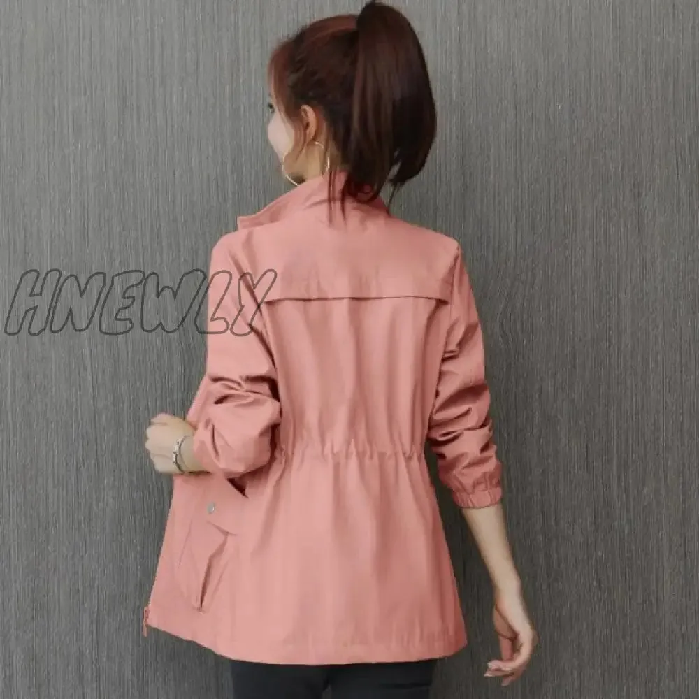 Hnewly Double Layer Women Windbreaker New Spring Autumn Short Coat Fashion Plus Size 3XL Stand-up Collar  Ladies Jacket Lining