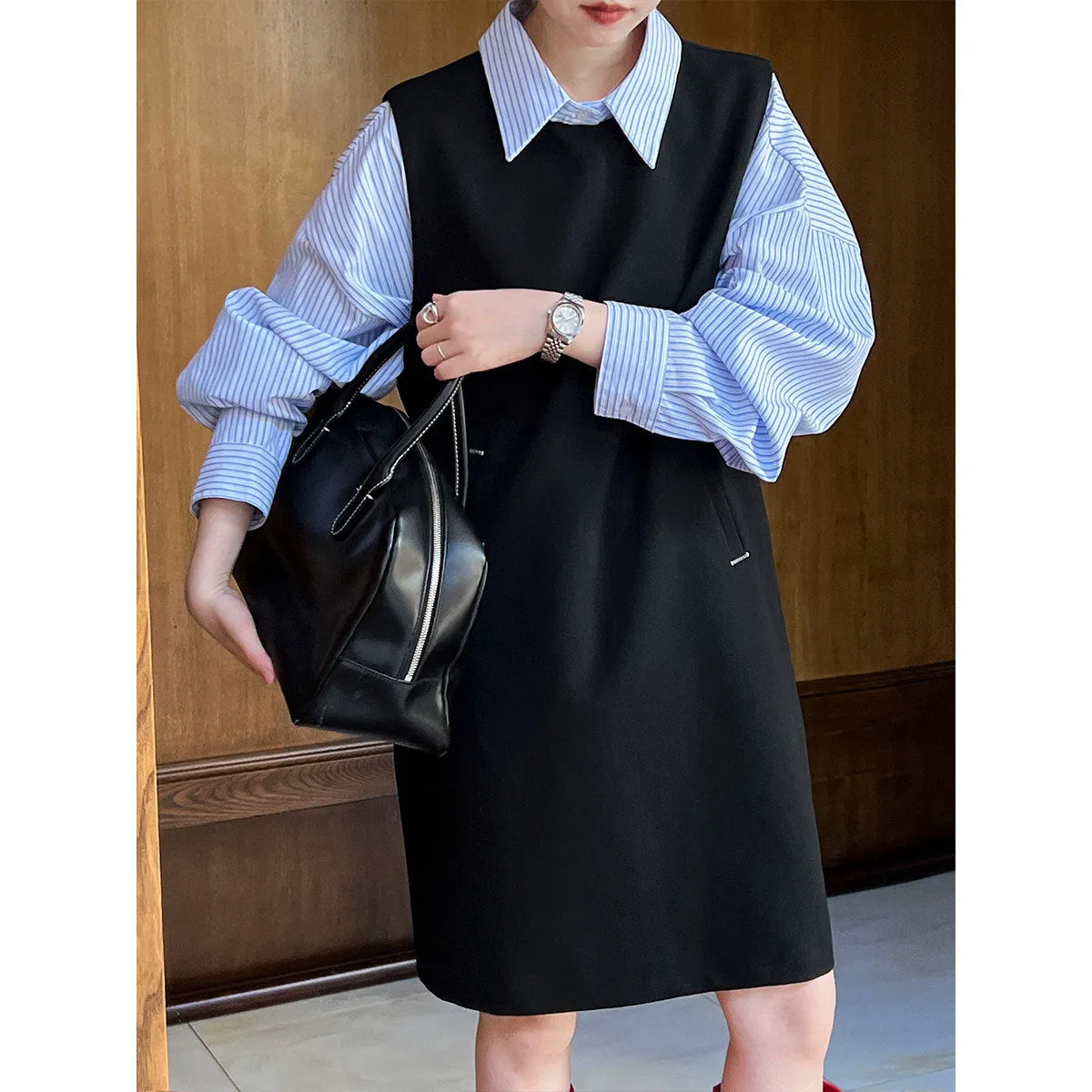 Hnzxzm datenight fall outfits Luxi High-Grade Suit Vest Skirt Women's Sleeveless Hollow Straight Midi Dress Loose Vest Skirt