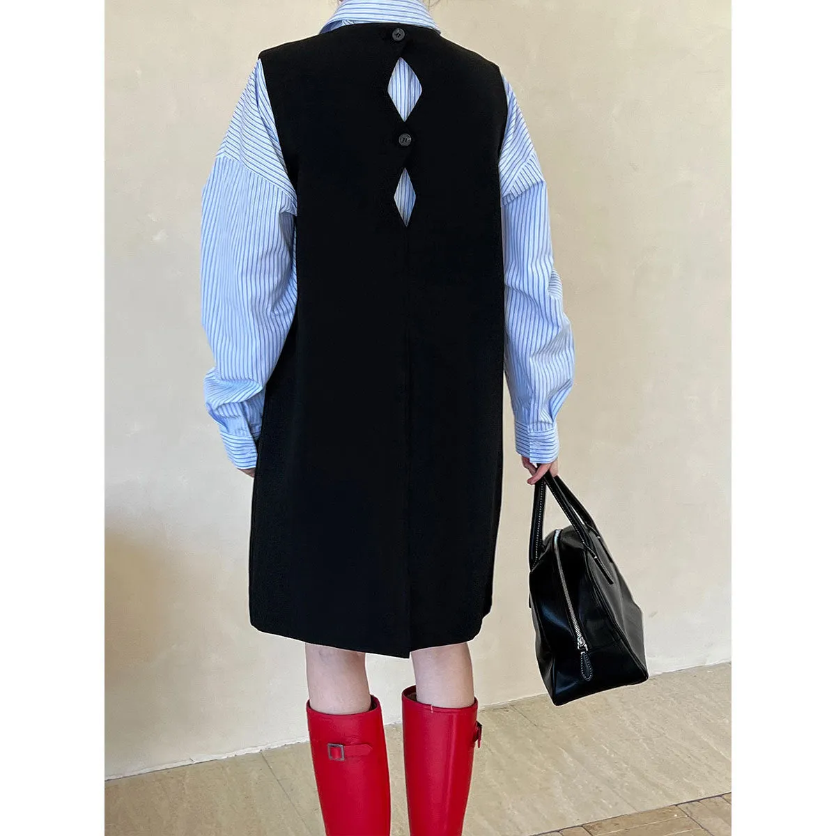 Hnzxzm datenight fall outfits Luxi High-Grade Suit Vest Skirt Women's Sleeveless Hollow Straight Midi Dress Loose Vest Skirt