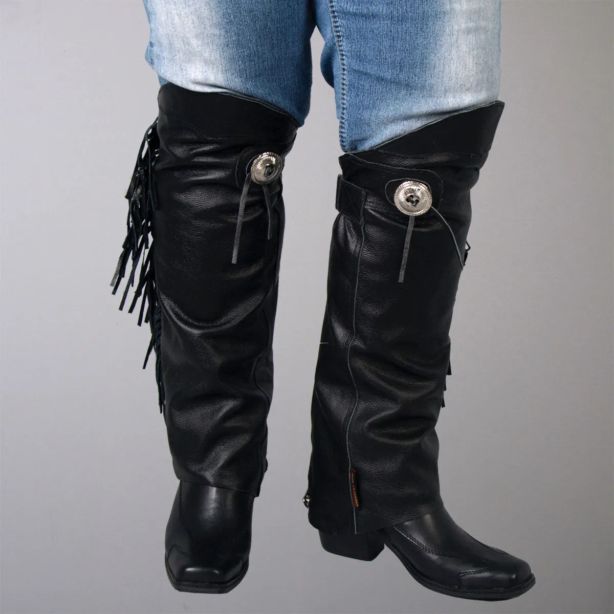 Hot Leathers LCU1001 Unisex Black Concho Leather Half Chaps Leg Warmers