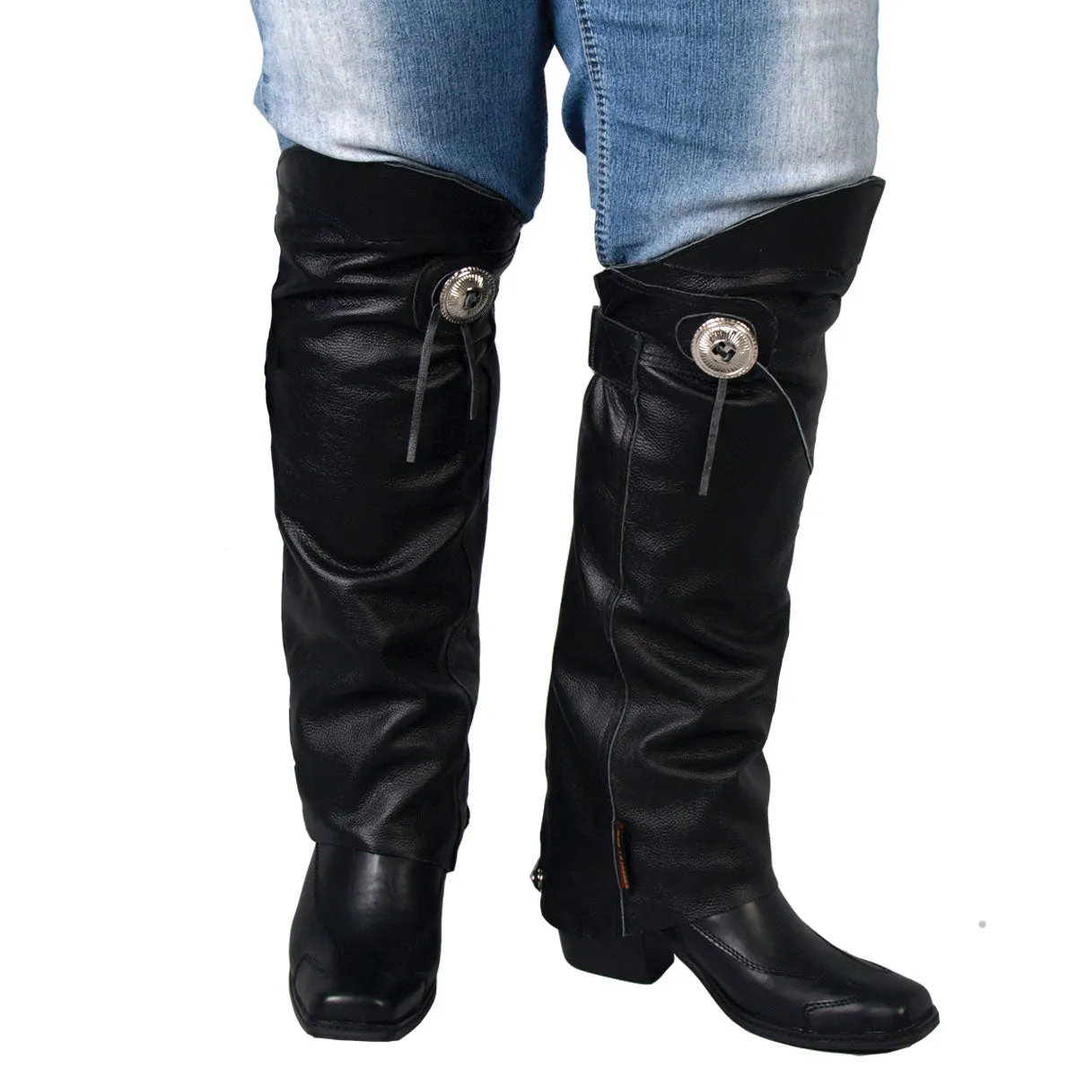 Hot Leathers LCU1001 Unisex Black Concho Leather Half Chaps Leg