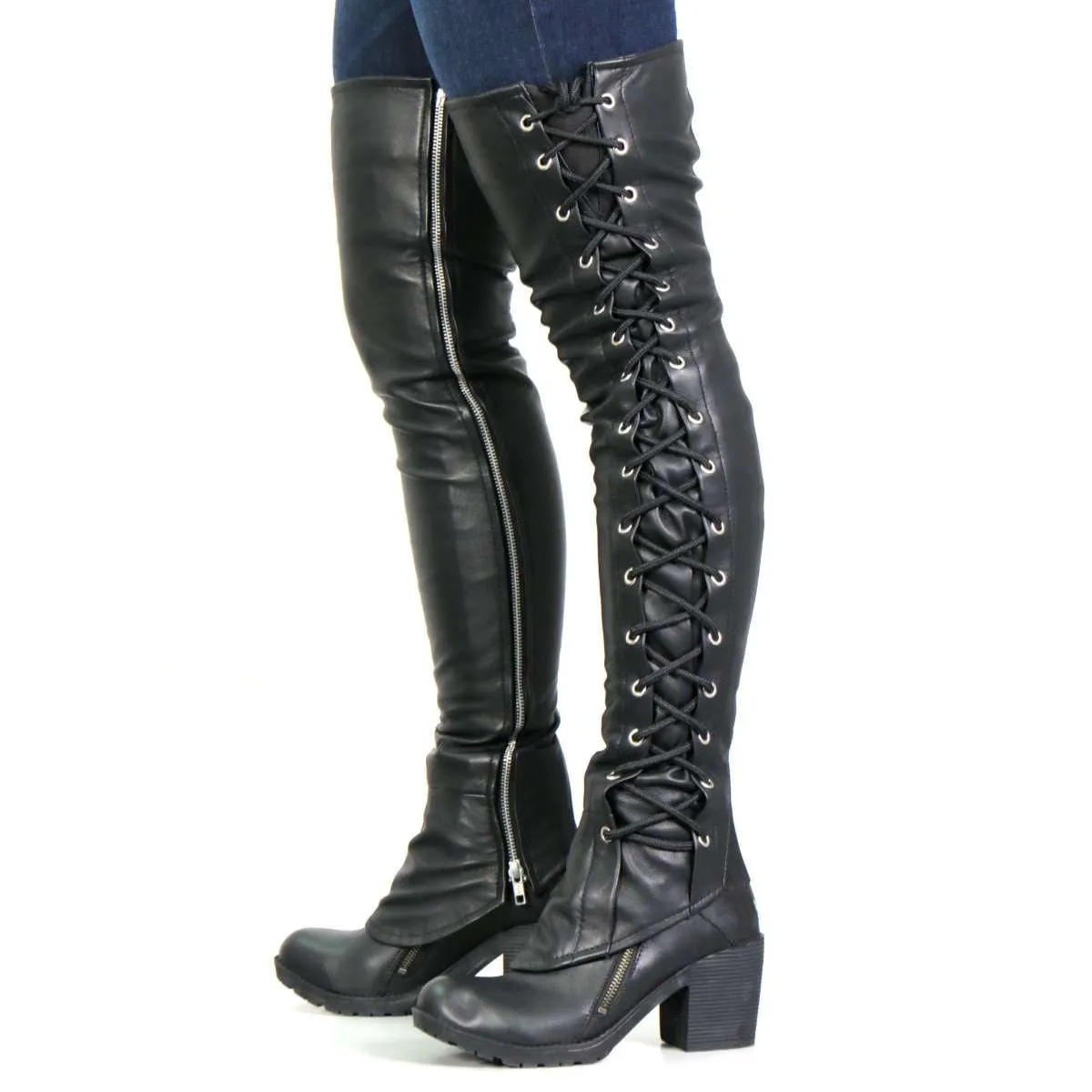 Hot Leathers LCU1003 Ladies Black Lambskin Leather Leggings with Black