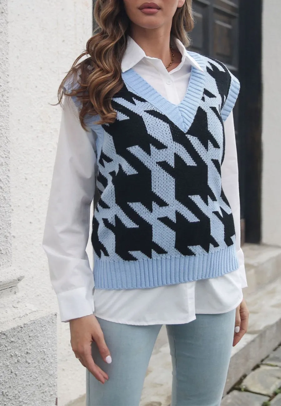 Houndstooth Knit Sweater Vest