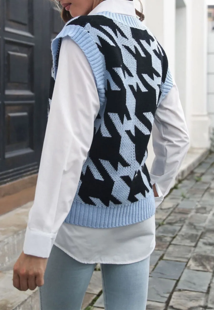 Houndstooth Knit Sweater Vest